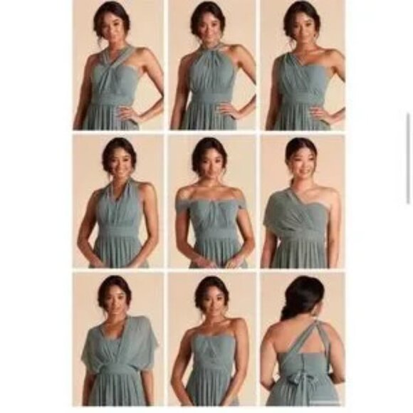 Birdy Grey Grace Convertible Chiffon Bridesmaid Dress in Sage Green Sz L NEW - Picture 8 of 9